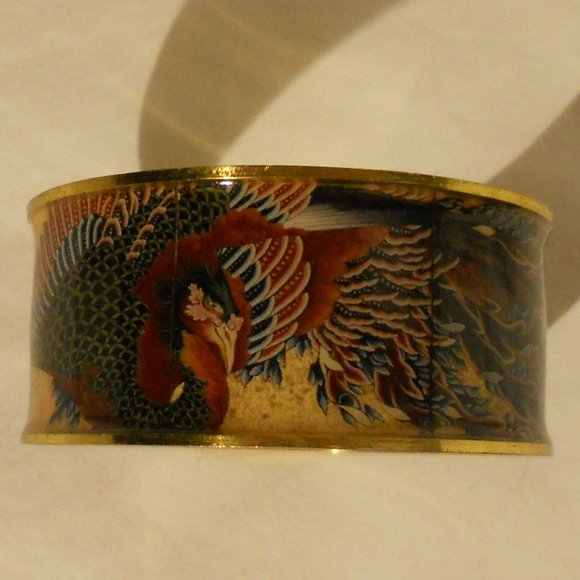 Art Cuff Japan Edo reproduction Phoenix Bracelet Bangle Goldtone nib - Picture 5 of 15